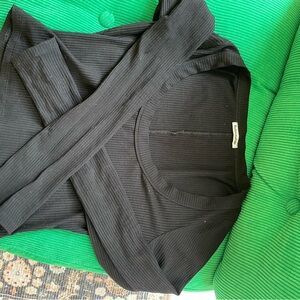 Reformation scoop neck black long sleeve cropped top